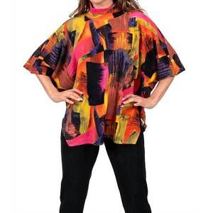 NEW SCAPA mockneck patterned shirt in yellow multi